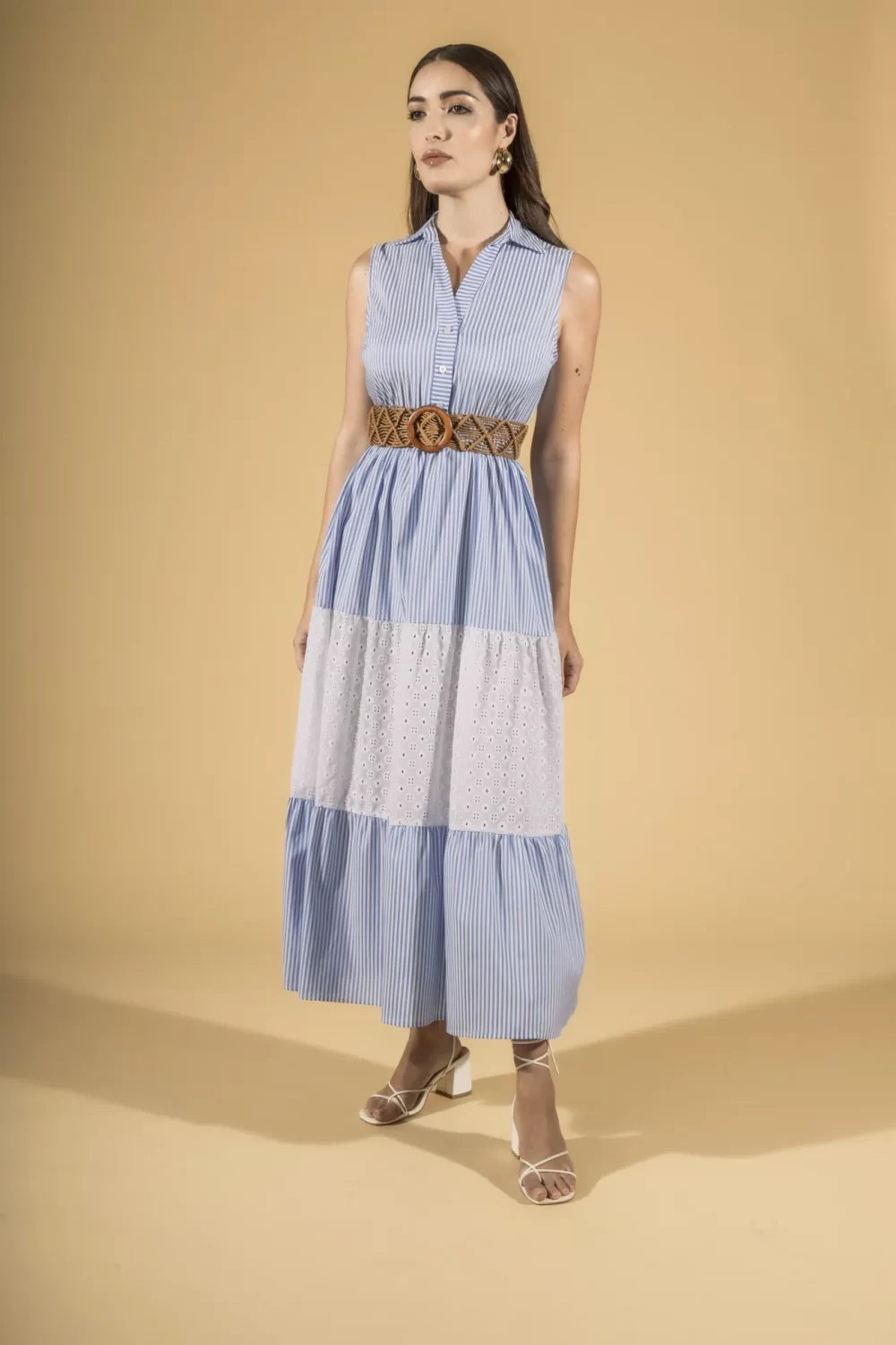 ABITO LUNGO SMANICATO RIGATO CON PIZZO – DGP1411