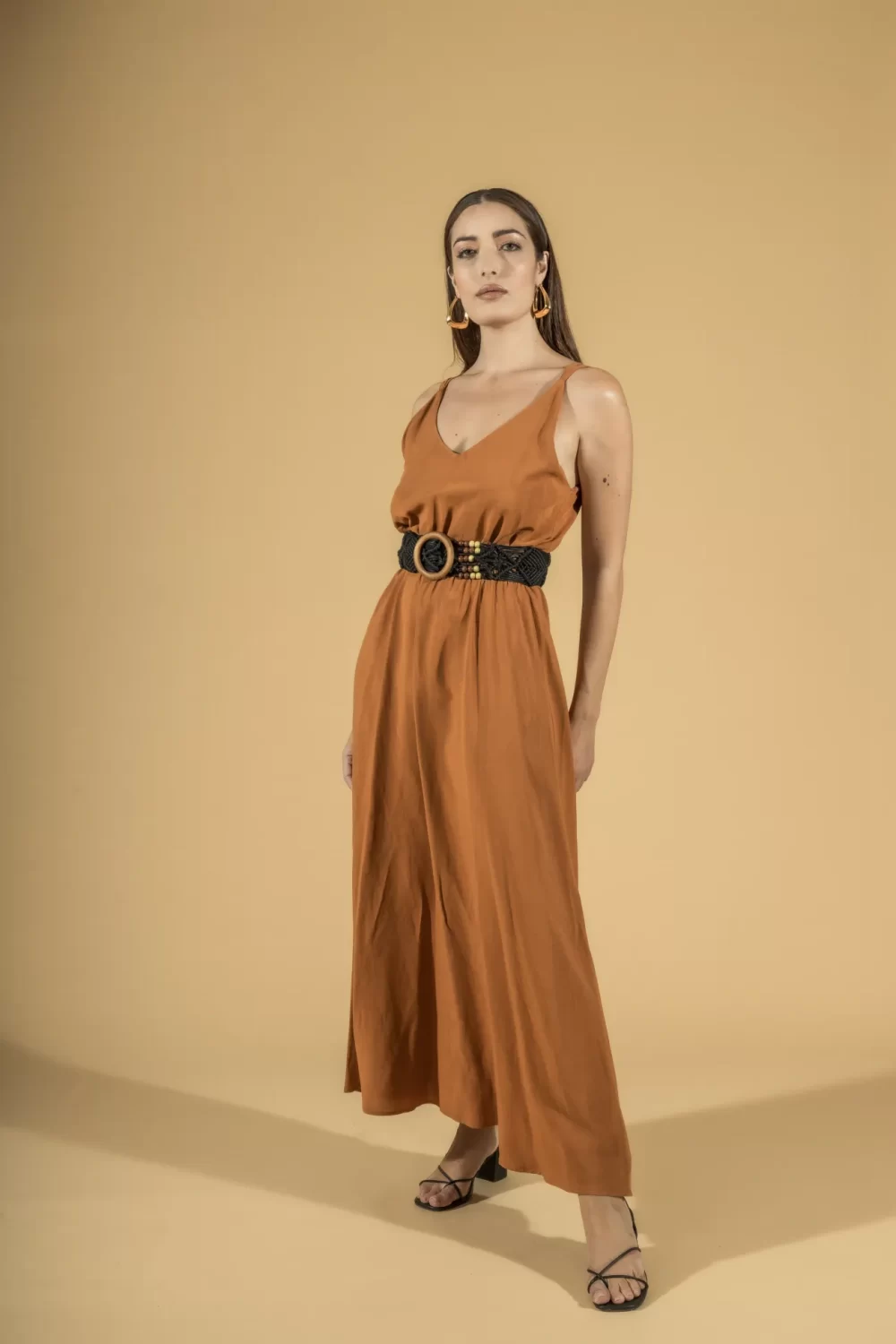 ABITO LUNGO CON BRETELLE INCROCIO VISCOSA/LINO – DGP1418