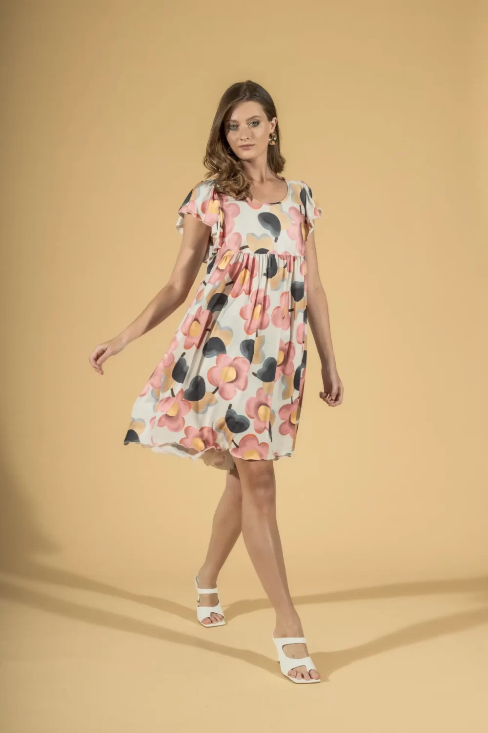 ABITO FANTASIA FIORI CON MANICHE ROUGE – DGP1619