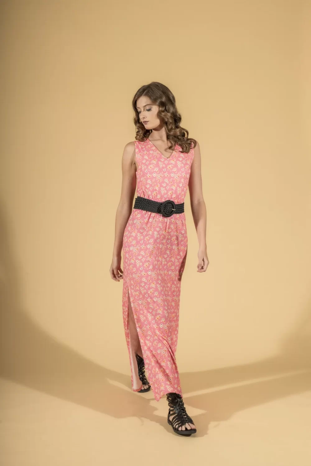 ABITO LUNGO FANTASIA FIORI CON SPACCHI – DGP1629