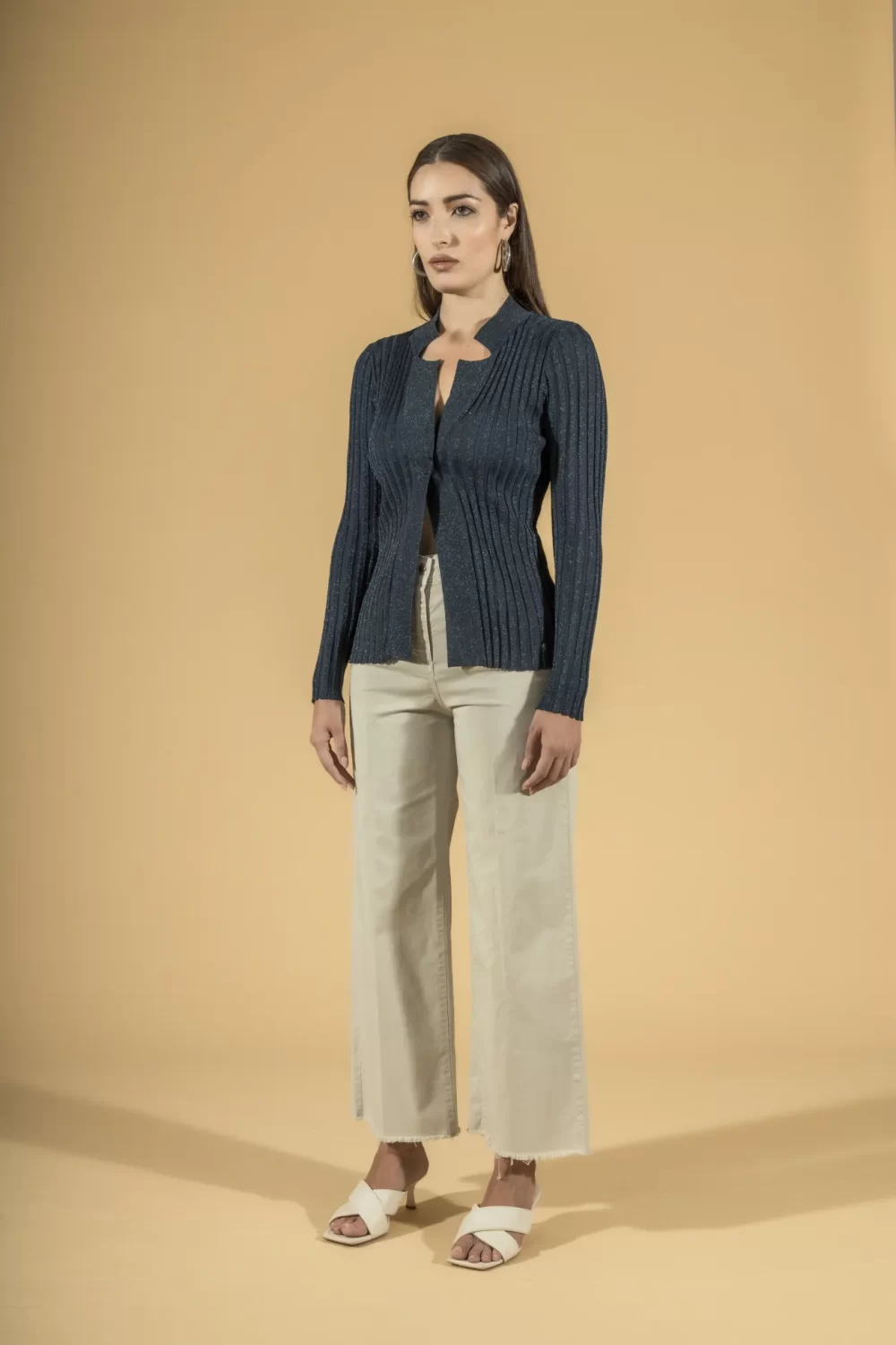 CARDIGAN 1 BOTTONE LUREX A COSTE – DGP2030°