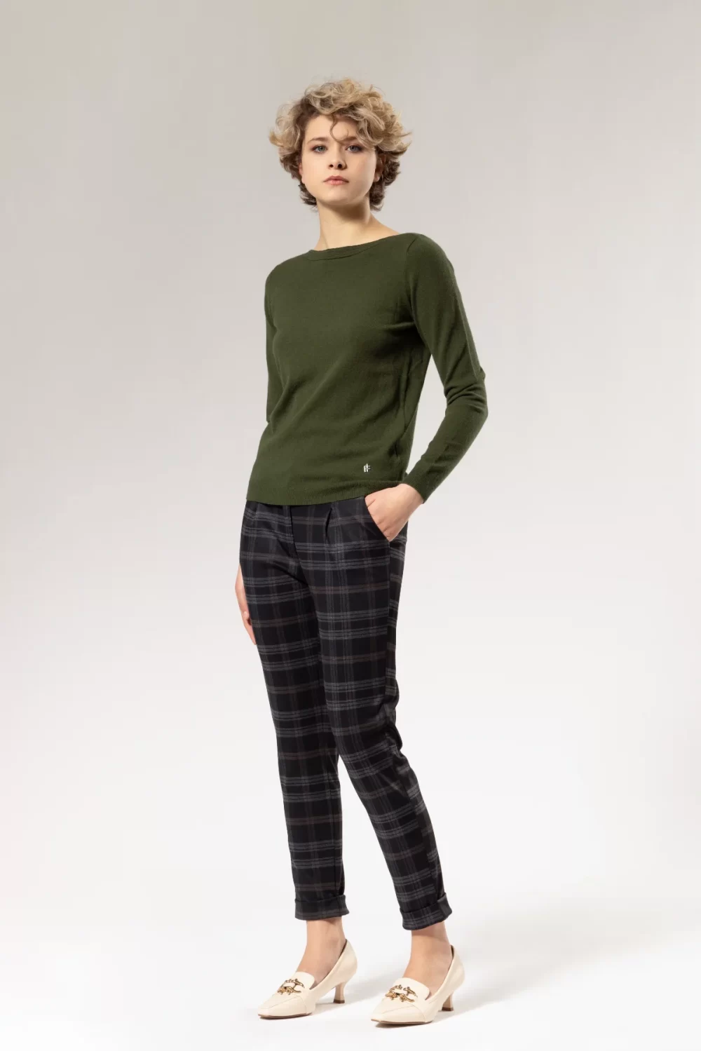 PANTALONE VITA ALTA CON SENCES E ELA VITA QUADRI – DGF2478°