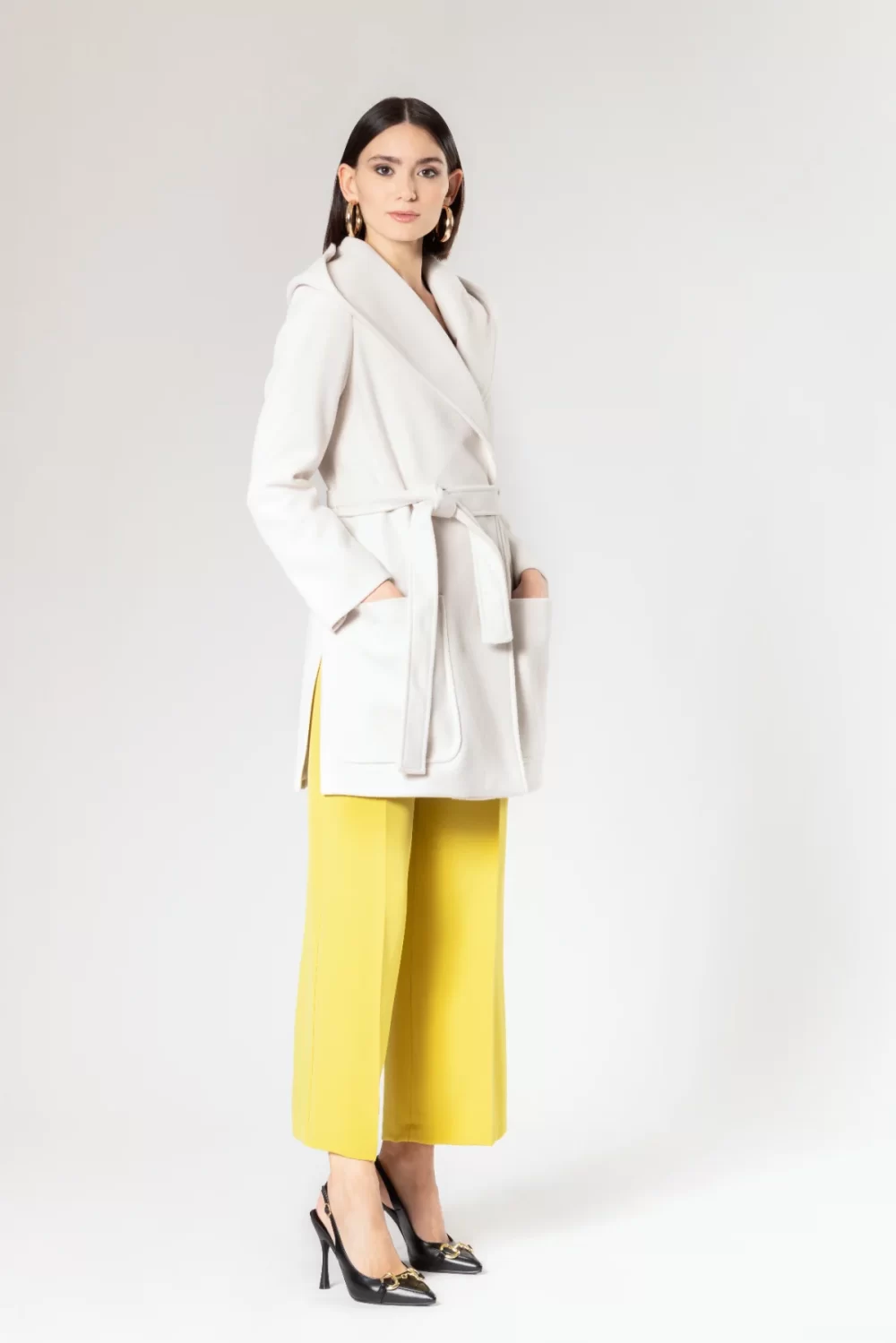 CAPPOTTO DOPPIO PETTO CON CINTA E CAPPUCCIO – DGF2369°